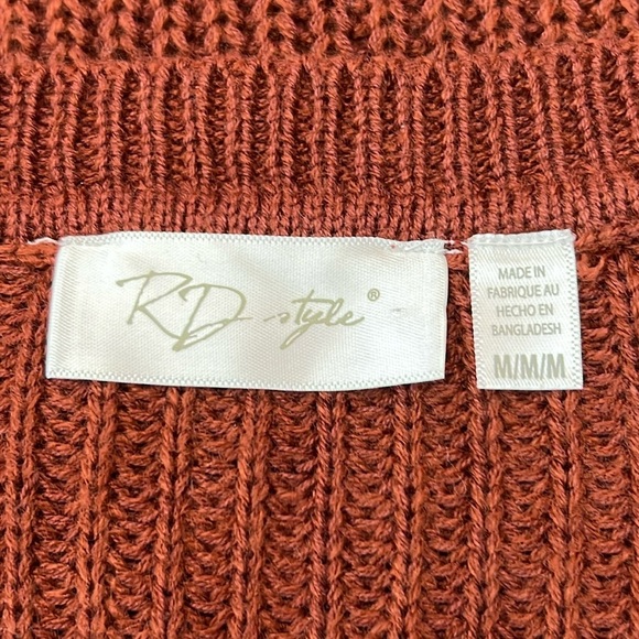 RD Style (Stitch Fix) Pullover Sweater Sz M Dk Rust Ribbed Pattern Cotton Blend - Picture 3 of 11